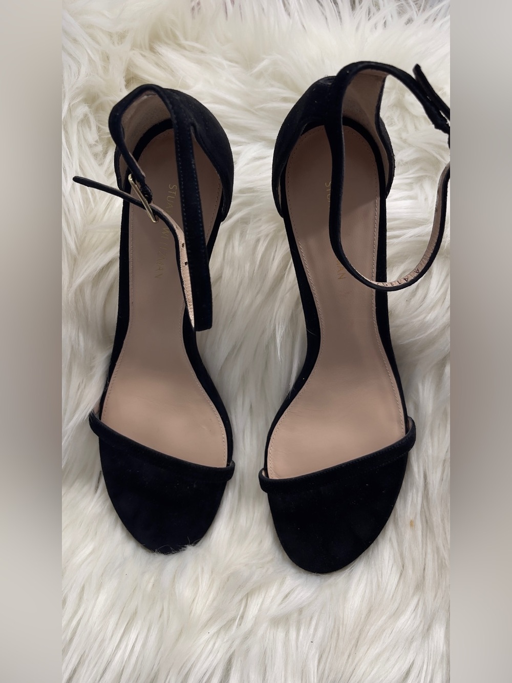 Stuart Weitzman Black Suede Ankle-Strap Open-Toe Heels - Picture 3 of 10